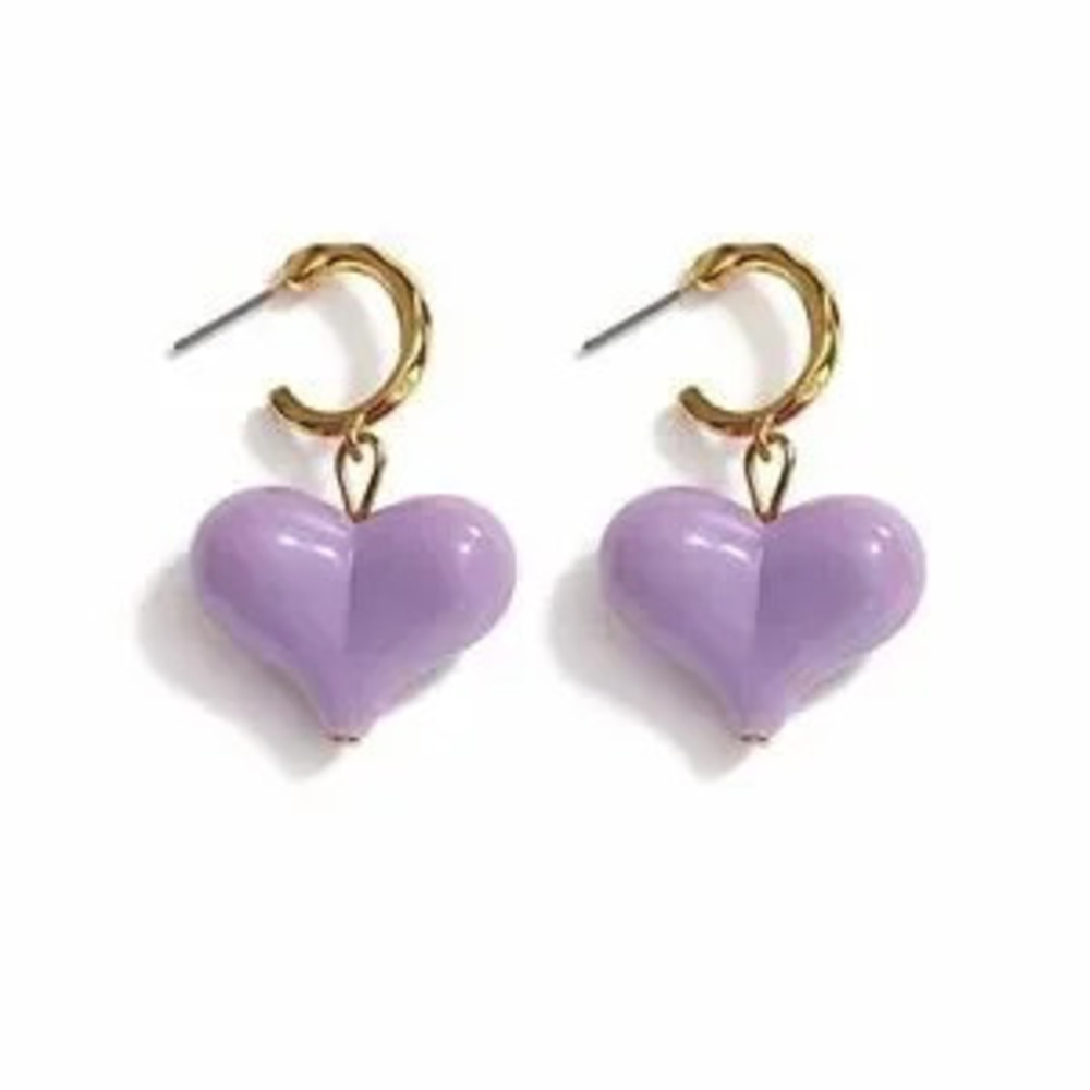 ?? Gold and Lavender Heart Earrings
